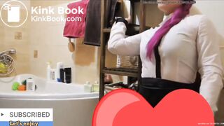 Sexy business girl desperate poop after work
