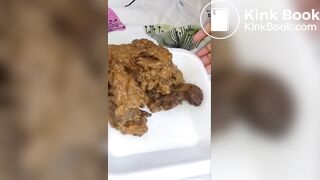 Hot girl shitting in tray and boyfriend eats it