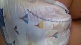 Sexy Hot White Girl Blue Bedtime Diaper Poop