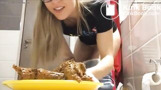 Sexy student girl shits in plate