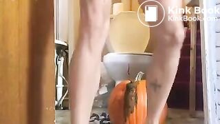 Hot girl shitting on pumpkin