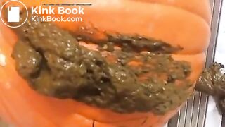 Hot girl shitting on pumpkin