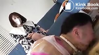 Asian girl feed her client