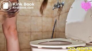 Girl does a massive log that clogs the toilet