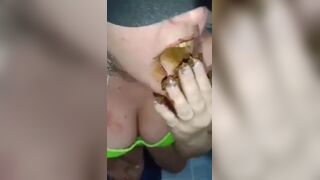 She clean her shitty fingers and swallow