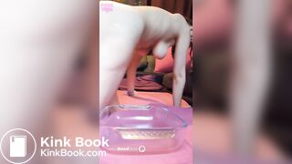 Women poops in a platter