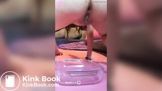 Women poops in a platter