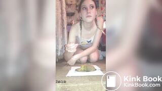 cute blonde poop and swallow