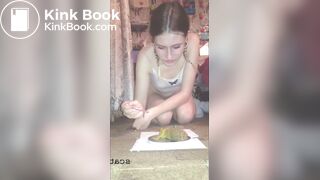 cute blonde poop and swallow