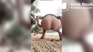 Hot blonde pooping on the beach - video 2