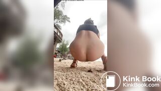 Hot blonde pooping on the beach - video 2