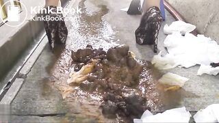 Shitting and pissing on a filthy pile of shit
