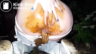 Wetting mess and scat smearing in the dark woods..