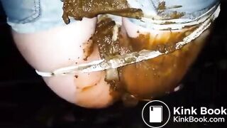 Wetting mess and scat smearing in the dark woods..