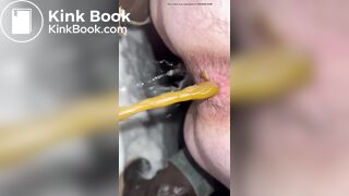 Dirty hairy ass slut shitting and pissing on the snow