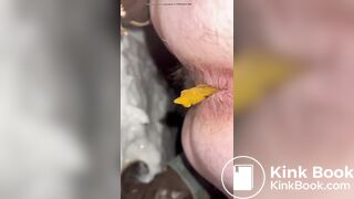 Dirty hairy ass slut shitting and pissing on the snow