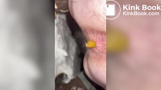 Dirty hairy ass slut shitting and pissing on the snow