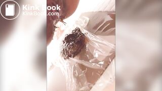 Cute girl poops in saran wrap Extra