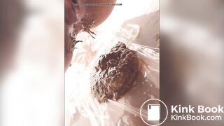 Cute girl poops in saran wrap Extra