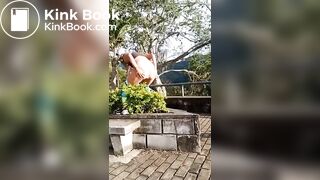 Naughty girl poops in the park..