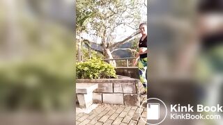 Naughty girl poops in the park..