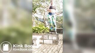 Naughty girl poops in the park..