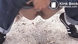 4 girls take turns pooping outdoors..