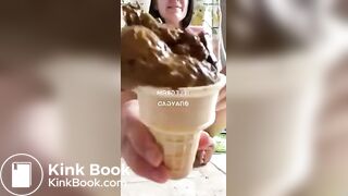 Hot cute girl making shit ice cream
