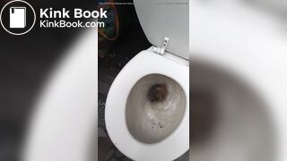 Girl shits a messy pile on the toilet lid