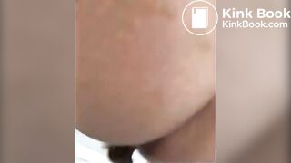 Cute girl shits in litter box