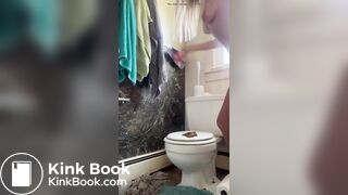 blonde girl shitting and taste her shit