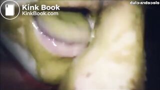 Slave bitch licks and sucks shit from her man's feet