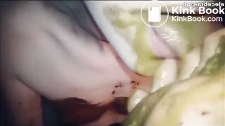 Slave bitch licks and sucks shit from her man's feet