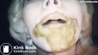 Slave bitch licks and sucks shit from her man's feet