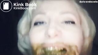 Slave bitch licks and sucks shit from her man's feet