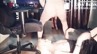 Slave bitch licks and sucks shit from her man's feet