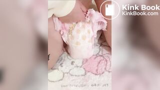 Chinese girl messes and sits in diaper