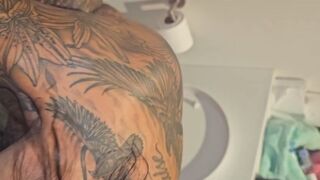 Aussie enema with a douche