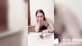 Hot girl shitting hard and eating it