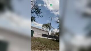 Womsn pooping outside public in nature