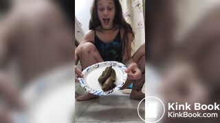 Cute girl shitting on plate