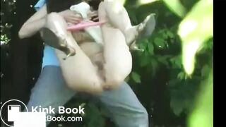 An Asian girl was hold up when she was pooping.