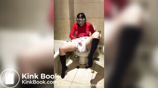CWD shits in diaper in bathroom and shows it.