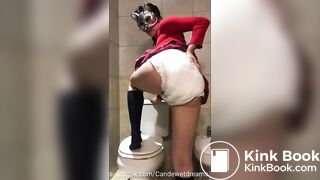 CWD shits in diaper in bathroom and shows it.