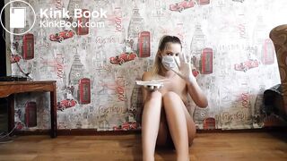 Hot girl shitting on plate and trying it