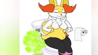 Braixen using the bathroom