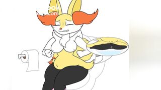 Braixen using the bathroom