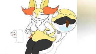 Braixen using the bathroom