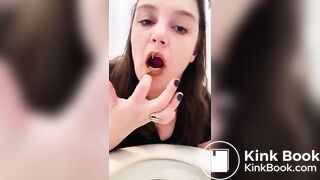 Having fun with a toilet poo..