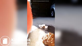 Cute girl shitting in her car garage